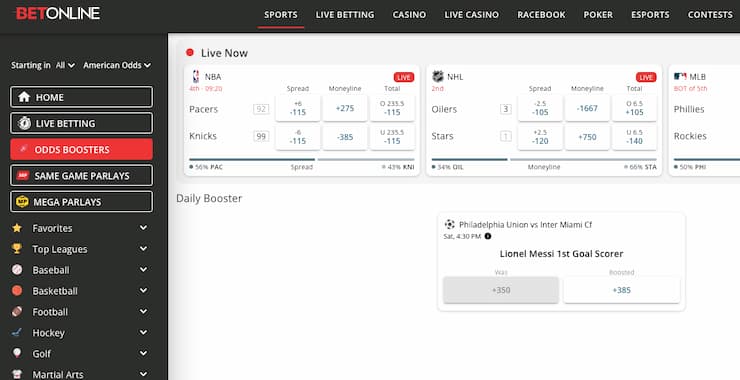 An image of current odds boosts at the BetOnline Georgia online betting site.